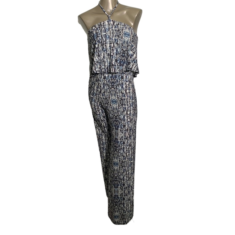 NEW! Deborah Viereck women’s XS jumpsuit printed stretch ruffle top sleeveless - Picture 2 of 10